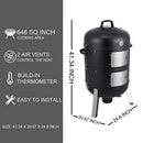 SUNLIFER 20.5 Inch Vertical Charcoal Smoker and Grill Combo, Heavy-Duty BBQ Smokers for Outdoor Cooking Camping