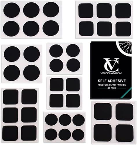 VeloChampion Self Adhesive Bike Puncture Repair Kit Patches. Travel Size for Road Bike and Mountain Bike Tyres (40 Pack)