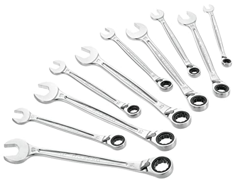 Facom - Set of 10 Metric and Inch Combination Ratchet Spanners - 467B.JP10 - Compact and Easy to Use - Chemical Resistant - Long Life - Portable Case
