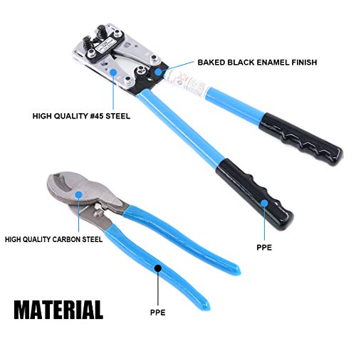 Glarks 2Pcs Wire Crimper Terminal Crimping Tool Cable Lug Crimper Cu/Al Terminal Ratchet Electrician Plier with Cable Cutter for 10, 8, 6, 4, 2, 1/0 AWG Wire Cable Cutting and Crimping