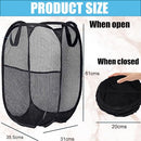 2-Piece Pop Up Laundry Hamber Collapsible Basket Clothes Hamper Strong Mesh Laundry Organiser Lightweight Durable carbon Steel Frame Easy to Open and Fold for Storage Space-Saving Black