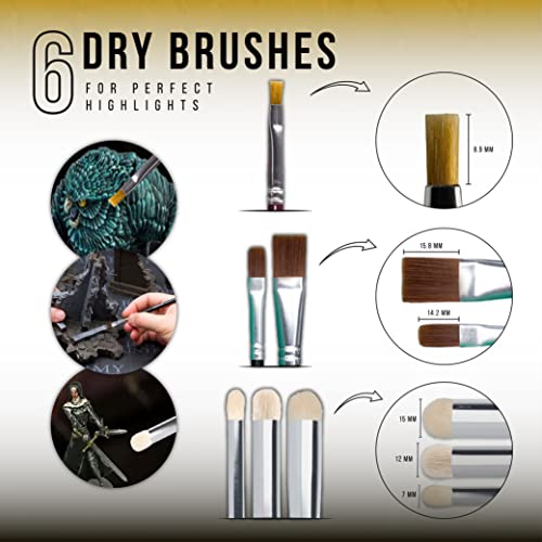 Wargames Delivered Miniature Paint Brushes-Army Painter Brushes-15 Paint Brushes for Miniature Painting-Effect, Fine Tip Detail & Dry Brushes Model Paint Brush - Acrylic Brush Set for Model Painting