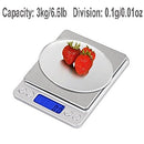 Digital Kitchen Scale, 3000g 0.01oz/ 0.1g Pocket Cooking Scale, Mini Food Scale, Pro Electronic Jewelry Scale with Back-Lit LCD Display, Tare & PCS Functions, Stainless Steel