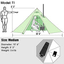 Preself 2 Person Lightweight Tipi Hot Tent Model T1 Size Medium Teepee Tents for Family Team Outdoor Backpacking Camping Hiking (Olive)