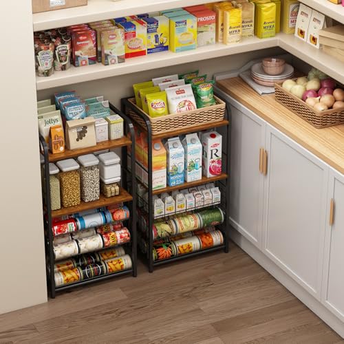 Zuyachuza Adjustable Can Rack Organizer for Pantry, Snack Organizer Shelf, Canned Food Storage Rack, Multifunctional Free standing Floor Pantry Organizer and Storage for Kitchen