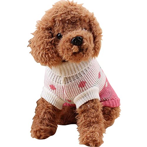 CHBORCHICEN Pet Dog Sweaters Classic Knitwear Turtleneck Winter Warm Puppy Clothing Cute Strawberry and Heart Doggie Sweater (Pink, Medium)