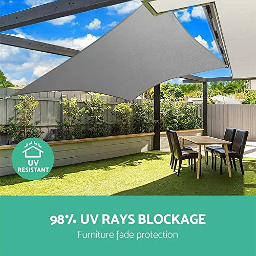 Instahut Shade Sail Rectangle 3 x 5m Sunshade Cloth Shadecloth Sun Block Outdoor Marquee Canopy Shelter Cover for Beach Pool Patio Backyard Lawn Garden Carport Fence Greenhouse, Grey 98% UV Blockage