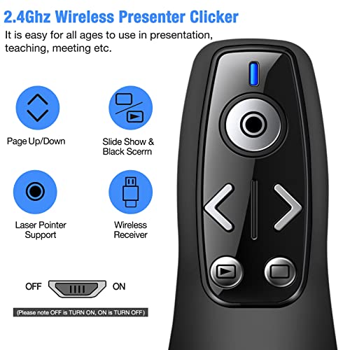 2-in-1 USB Type C Presentation Clicker Wireless Presenter Remote for PowerPoint, Powerpoint Clicker with Volume Control PowerPoint Slide Advancer for Mac, Computer, Laptop