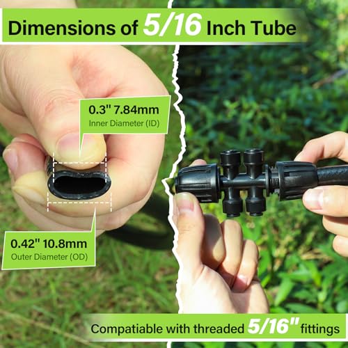 Bonviee 50FT 5/16" Drip Irrigation Tubing and 4 Packs 4-Way Quick Coupler, Push-To-Connect Fittings- DIY Garden Irrigation System, Misting, or Blank Distribution Tubing for Any Gardening Project