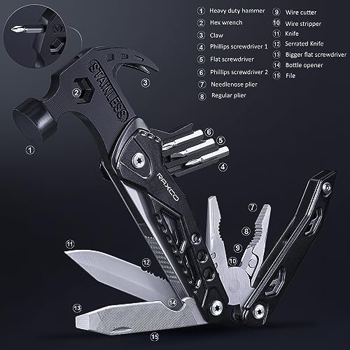 RAXCO Multitool Hammer Claw Hammer Multi-Tool with Screwdrivers, Multitool Pocket Pincers,Gifts for Men(Black)