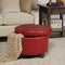 HomePop Round Leatherette Storage Ottoman with Lid, Cinnamon Red Large