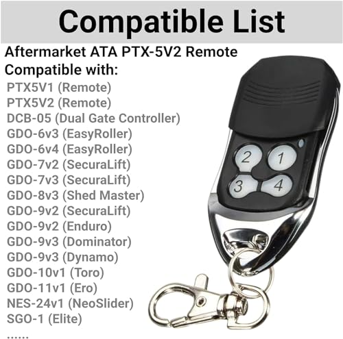 Garage Door Replacement Remote Control ATA PTX-5 PTX5v2 TrioCode 128 ATAptx5-v2 Compatible with DCB-05 GDO-6v3 GDO-6v4 GDO-7v2 GDO-7v3 GDO-8v3 GDO-9v2 (2 x Remotes)