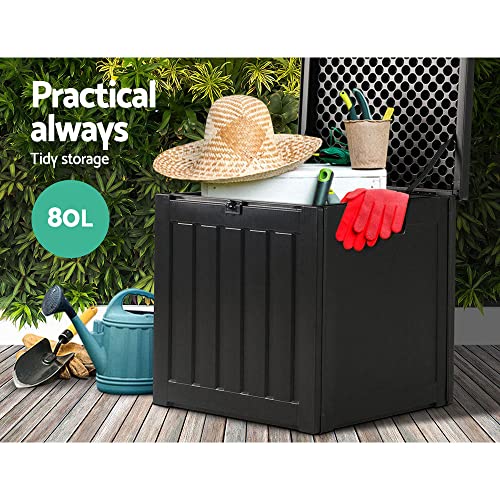 Gardeon Indoor/Outdoor Storage Box 80L with Lockable Lid for Patio Cushions, Pool Accessories, Toys, Gardening Tools, Sports Equipment, Waterproof and UV Resistant, Black