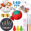 140 Pieces Sewing Tool Set Including Tomato Pin Cushion, Pumpkin Wrist Cushion, Glass Ball Head Pins, Self Threading Needle Gourd Shaped Needle Threaders, Seam Ripper, Thimble and Soft Tape Measure