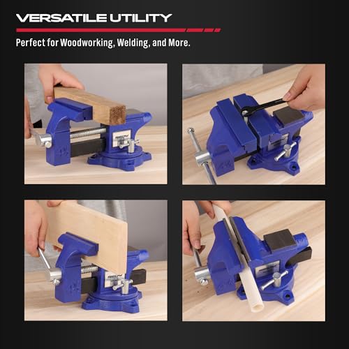 Heavy Duty Bench Vise 4.5 Inch: Table Clamp Woodworking Vice Press Drill Tools Workbench Wood Metal Pipe Work Shop Block Swivel Slide Cross Welding Machine Kit Milling Grip Precision Magnetic Jaw Pad