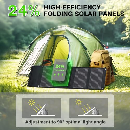 WERCHTAY Foldable Solar Panel 40w Portable Solar Charger with DC Output and QC2.0/3.0/PD USB and Type C Compatible with Phones, Tablets, and Power Stations, IP67 Waterproof for Camping, Climbing