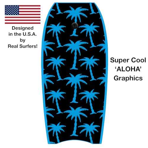 'Aloha' Kids Bodyboard 36" Body Board & Leash, Stylish Graphics, Lightweight Soft Top Bodyboard, EPS Foam Core, HDPE Slick Bottom & Included Wrist Leash, Great for Kids, Youth and Adult Surfers.