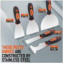 HORUSDY 5-Piece Putty Knife Set, Stainless Steel Scrapers, Heavy Duty Non-Slip Handle 1.5", 3", 4", 6"and 3" 6 in 1 Painters Tool. Perfect for Taping, Scraping Paint, Drywall Spackle