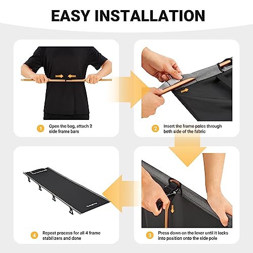 KingCamp Camping Cot, Folding Portable Heavy Duty Ultralight Cots for Adults Camping Tent Hiking Backpacking Mountaineering Travel Indoor Outdoor Indoor Base Camp with Pillow, 2 Packs.