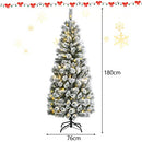 Costway 1.8M/6 ft Pre-lit Snow Flocked Christmas Tree with 9 Lighting Modes and Color Changing LED Lights, Artificial Xmas Hinged Tree with Remote Controller, Xmas Pine Tree Christmas Decoration for Home, Office, Party