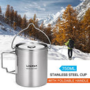 Lixada Camping Cup Pot,750ml Stainless Steel Water Cup Mug with Foldable Handles and Lid for Outdoor Camping Hiking Backpacking