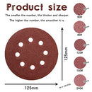 Sanding Sheet Set,100 PCS Ø 125mm 60/80/120/180/240 Grit Sandpaper with 8 Holes,Dustless Hook and Loop Sanding Discs Pads Accessories for Random Orbital Sanders