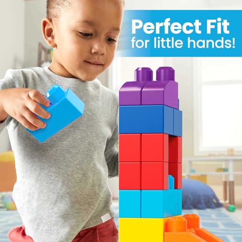 MEGA BLOKS Fisher Price Toddler Block Toys, Big Building Bag with 80 Pieces and Storage Bag, Blue, Gift Ideas for Kids Age 1+ Years