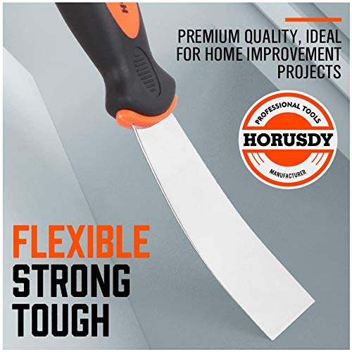 HORUSDY 5-Piece Putty Knife Set, Stainless Steel Scrapers, Heavy Duty Non-Slip Handle 1.5", 3", 4", 6"and 3" 6 in 1 Painters Tool. Perfect for Taping, Scraping Paint, Drywall Spackle