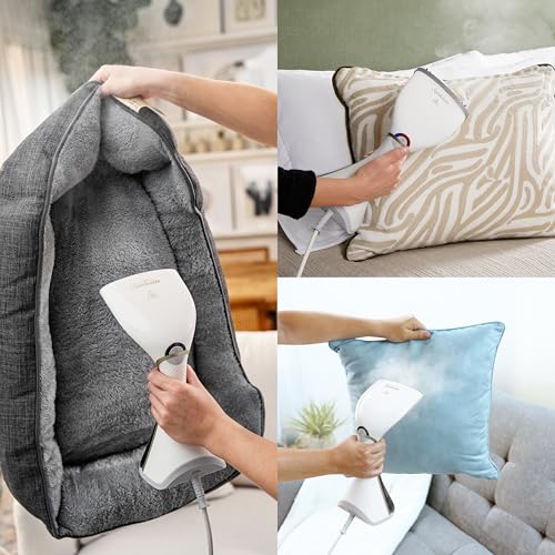 Sunbeam Power Boost Handheld Garment Steamer | 2100W, 90g/Min Steam Shot Clothes Steamer, Fast Heat Up Travel Steamer, Durable Scratch Resistant Cermaic Plate, White & Gold SCG2000