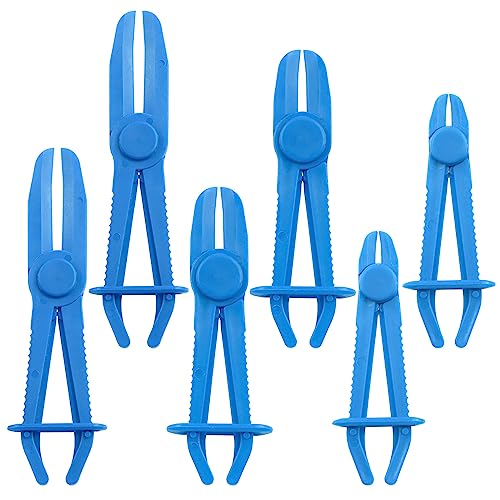 Swpeet 6Pcs Blue Line Clamps Flexible Hose Clamps Pliers Kit, Hose Pinch Off Pliers Set Line Clamps for Brake Hoses, Fuel Hoses, Coolant Hoses, Most Flexible 15mm, 20mm and 25mm Hoses Clamps