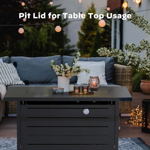 Ciays 42 Inch Propane Fire Pit, 60,000 BTU Steel Gas Fire Pit Table for Outside with Steel Lid and Lava Rock, 2 in 1 Fire Table Gatherings Parties on Patio Deck Garden Backyard, Black
