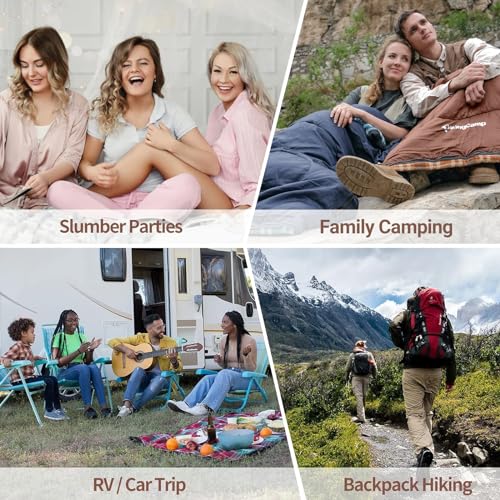 KingCamp Backpacking Sleeping Bag Lightweight Warm & Cold Weather Sleeping Bags for Adults Ideal for Hiking Camping Outdoor Adventures XL Coffee Right Zipper