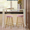 Yaheetech Round Kitchen Counter Stool Home Bar Height Stools with Golden Hairpin Legs Upholstered Velvet Seat for Kitchen/Dining Room Set of 2, Pink