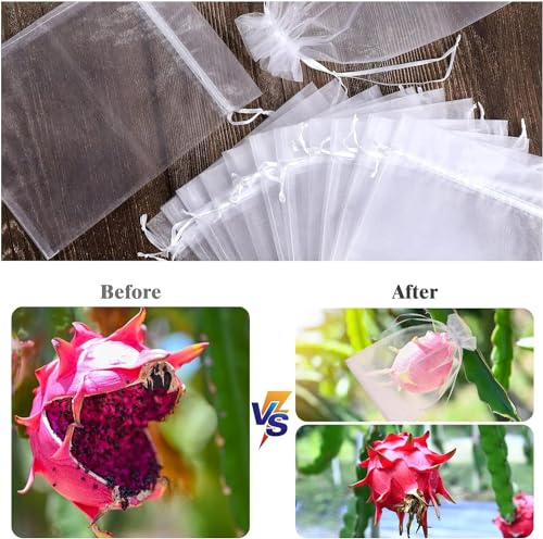 100pcs 20 * 30cm Fruit Protection Bags, Reusable Mesh Drawstring Protectors Bag for Fruits Vegetables, Garden Orchard Netting Protector (100, White-20 * 30CM)