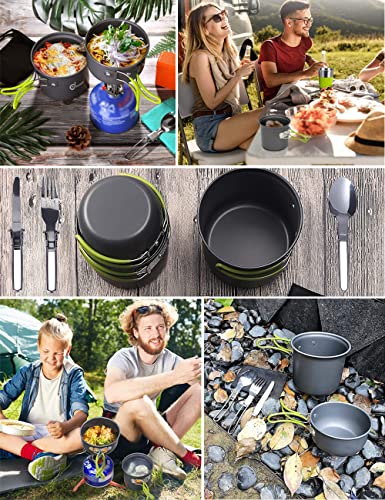 5 PCS Camping Cookware Outdoor Set with Fork Spoon, Portable Bowl Pot Pan Picnic Hiking Barbecue Kits, Camping Cookware Kit, Lightweight Camping Pot and Pan, Cooking Gadgets Outdoor Compass Kit
