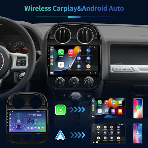 10.2 Inch Car Stereo Radio [4GRAM 32GROM] for Jeep Patriot Compass Touchscreen 2010-2016 with Wireless CarPlay Android Auto,Android 13 Player Radio with Bluetooth,WiFi,SWC,Mirror Link, GPS