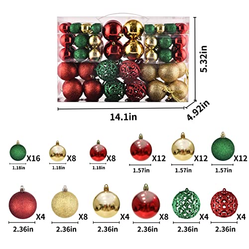 100ct Christmas Balls Tree Ornaments, Shatterproof Christmas Decorations Set with Reusable Hand-held Gift Package for Holiday Xmas Tree Decor (Gold, Red, Green)