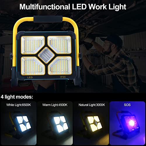 OUSIDE Construction Spotlight LED Battery with Tripod, Portable LED Spotlight Battery with 10500 mAh Battery, Type C and Solar Charging, 4 Light Modes - Ideal for Repair, Construction Site, Emergency