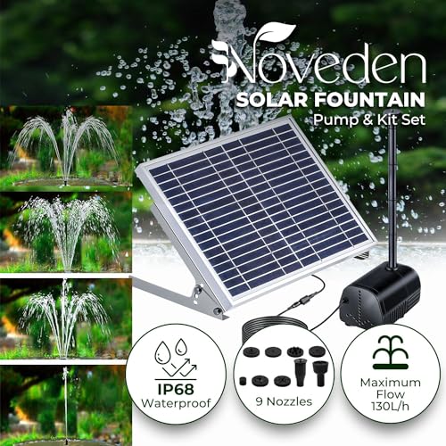 Noveden Solar Water Pond Water Fountain, 15W Solar Panel, Adjustable Flow, Efficient, Easy Setup and Maintenance, Versatile Garden Decor, 36 x 34cm