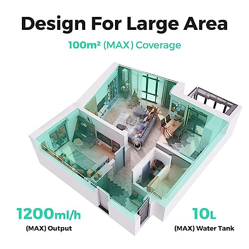 Humidifiers for Large Room, Y&O 10L Steam Whole House Humidifier with Auto Shut Off, Filterless Design, 3 Level Mist Maximum 1200ml/H Output, Covering up to 100m²