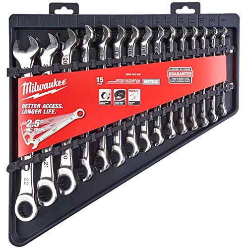 Milwaukee 932464994 Max Bite Ratcheting Combination Spanner Set, 15 Piece