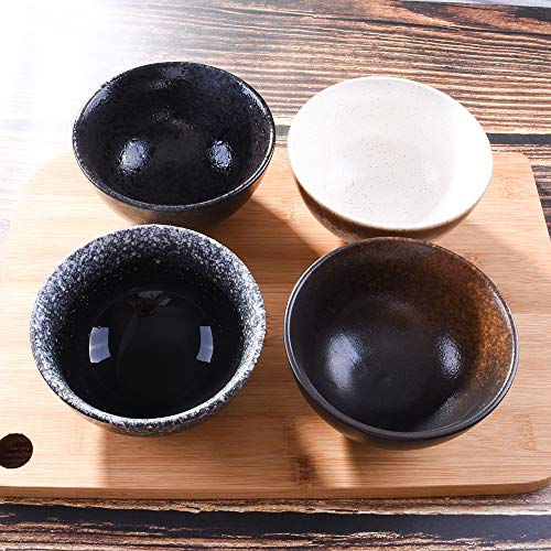 Japanese Style 4.5 Inch Rice Bowls Set of 4, Creative Ceramic Home Rice Salad Bowl Noodle Bowl, Soup Bowl