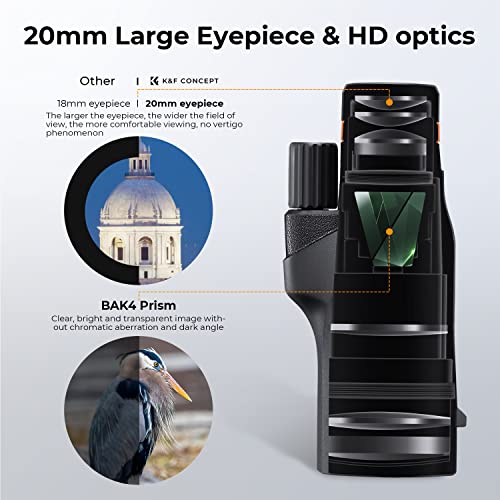 K&F Concept® 12X50 Monocular Telescope with Cleaning Cloth, FMC Lens & BAK4 Prism Telescopes for Adults, Sky Captain HD Monocular for Bird Watching Hunting Hiking Camping Travelling