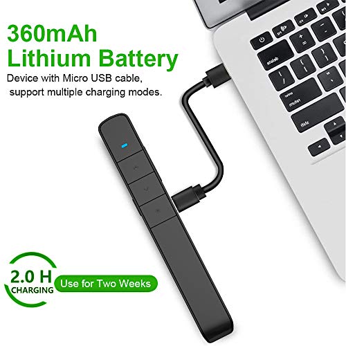 【300ft Long Control Range】 KNORVAY N75GBK Wireless Presenter with Green Light, Rechargeable PowerPoint Clicker Presentation Presenter Remote Laser Pointer, Support Hyperlink