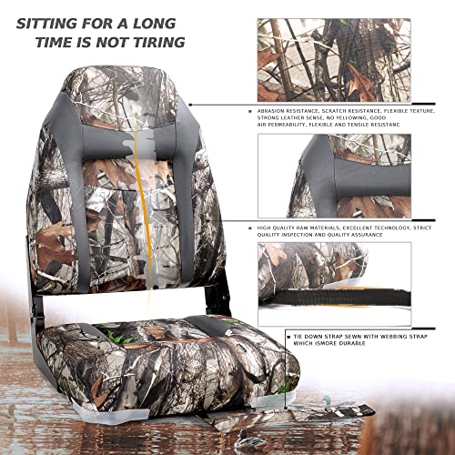 SUNDGORA Camo High Back Folding Fishing Boat Seat for Fishing,Stainless Steel Screws Included,Camo/Charcoal