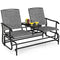 Costway 2 Person Outdoor Double Glider Chair, Mesh Fabric Rocking Chair w/Center Tempered Glass Table, Rocking Loveseat for Patio, Garden, Poolside, Balcony (Grey)