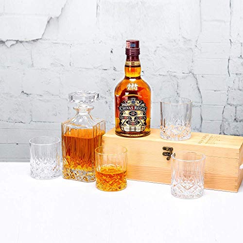 Whiskey Decanter Set (750ml),BRITOR Whiskey Decanter with 6 Twisted Old Fashioned Glasses (300ml),Wine Decanter for Scotch,Bourbon,Whisky,Elegant Holiday Whiskey Gifts for Men and Women