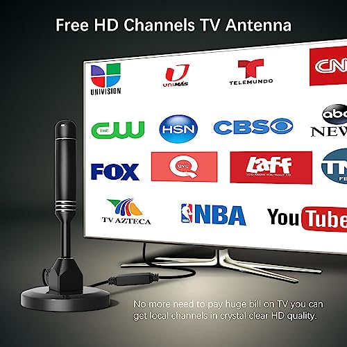 High Gain Freeview TV Aerial -Antenna Indoor for Smart TV Support 4K 1080P Television and TV's Outdoor HDTV Amplifier Booster for Local Channels 300 Miles Long Range/360-degree Reception (1)