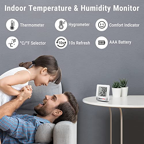 ThermoPro TP49W Hygrometer Indoor Thermometer with Large Digital View Humidity Meter with Temperature and Humidity Sensor Room Thermometer for Baby Humidity Monitor for Greenhouse Cellar Garage