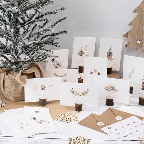 ZICOTO Beautiful Christmas Cards Set of 20 - Incl. Bulk Envelopes, Matching Stickers And Storage Box - Perfect to Send Warm Holiday Wishes to Friends and Family
